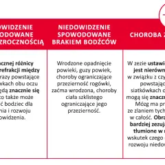 Trzy przyczyny niedowidzenia: różnowzroczność, brak bodźców (np. opadnięta powieka) i zez. Obrazy z oka zezującego są tłumione, co prowadzi do rozwoju niedowidzenia.