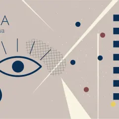 AURA migrenowa: oko z łzą i geometryczne wzory, symbolizujące zaburzenia widzenia.