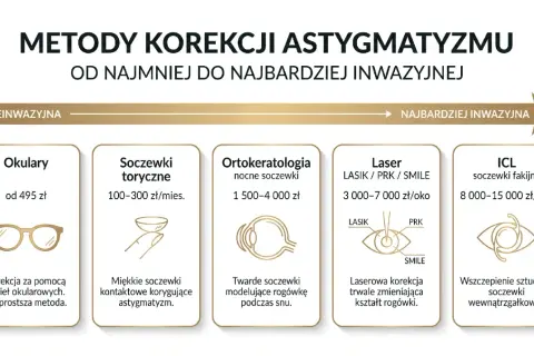 Miękkie soczewki kontaktowe korygujące astygmatyzm. To jedna z metod korekcji wzroku, obok okularów, ortokorekcję, laser i soczewki fakijne.