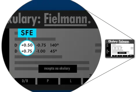 Okulary Fielmann z receptą na astygmatyzm. Wartości plusowe i minusowe soczewek, cylinder i oś.