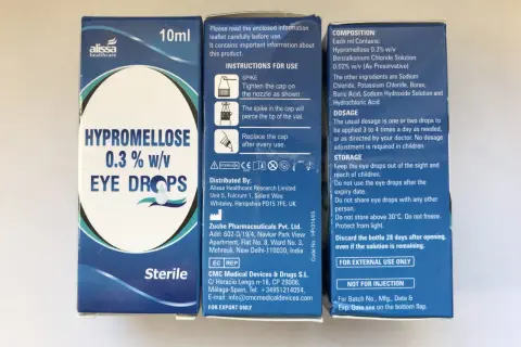 Opakowanie kropli do oczu z hypromelozą 0,3% w/v, 10ml. Instrukcja użycia i skład.