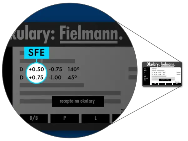 Okulary Fielmann z receptą na astygmatyzm. Wartości plusowe i minusowe soczewek, cylinder i oś.